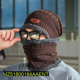 Unisex Woolen Cap With Neck Warmer, Brown