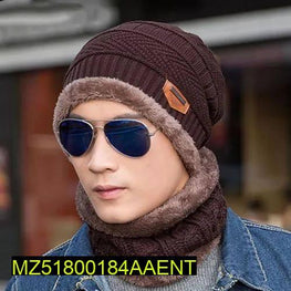 Unisex Woolen Cap With Neck Warmer, Brown